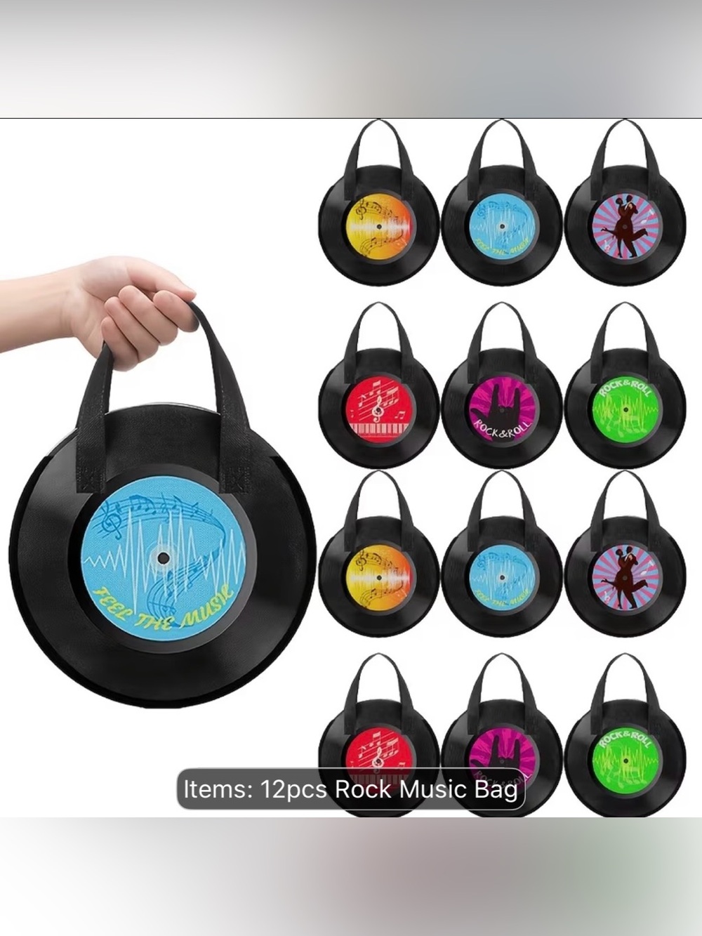 Rock Music Vinyl Record Tote Bags- Set of 12